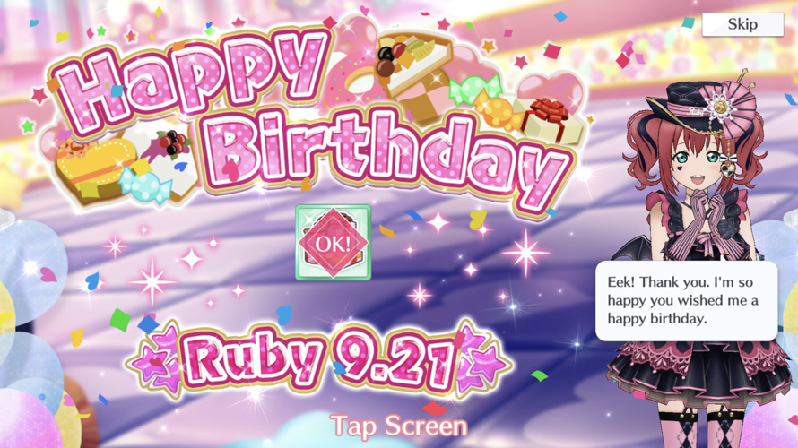 Happy birthday ruby! Hope you have the ganbarubestest birthday!