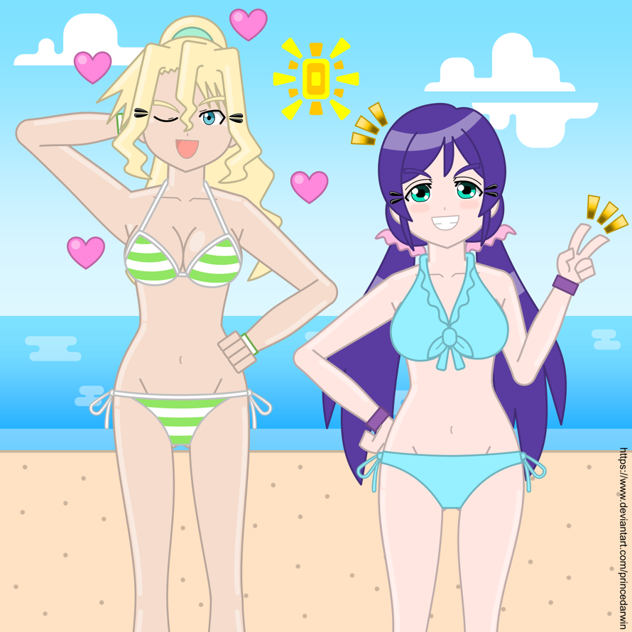 Cindy Campbell  Squid Girl  and Nozomi Tojo on a beach because... only people who watched English...