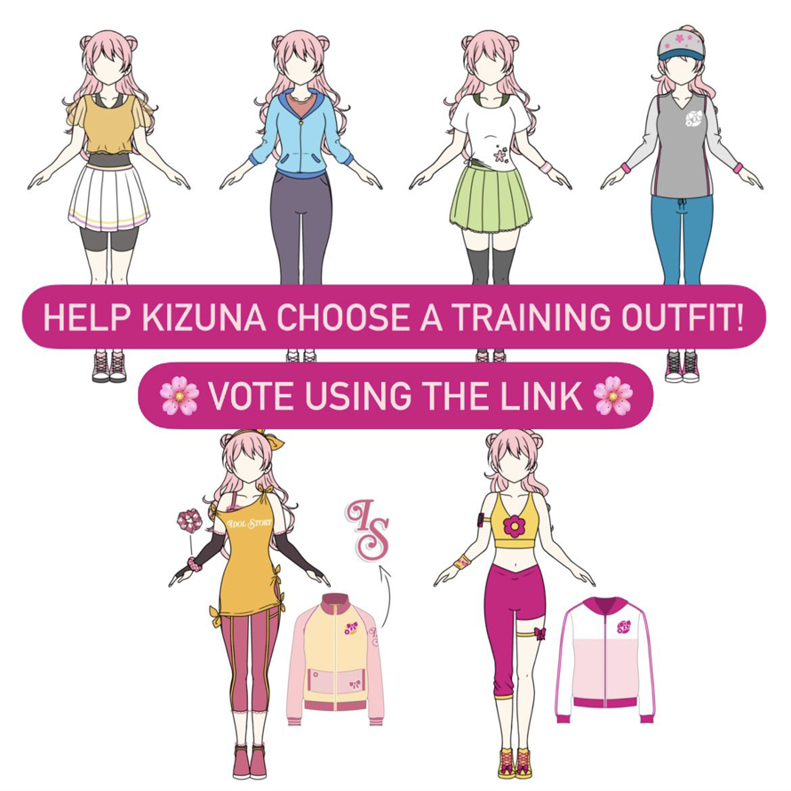 Kizuna wants to hear your opinion! 💭
Help her choose a training outfit using the link...