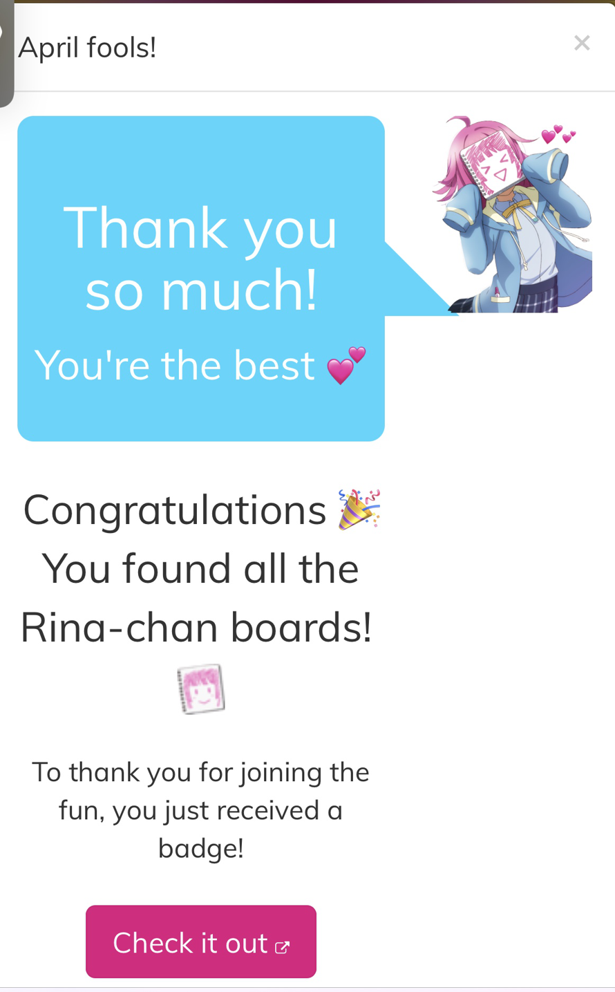 Rina chan Board says, “Success!”