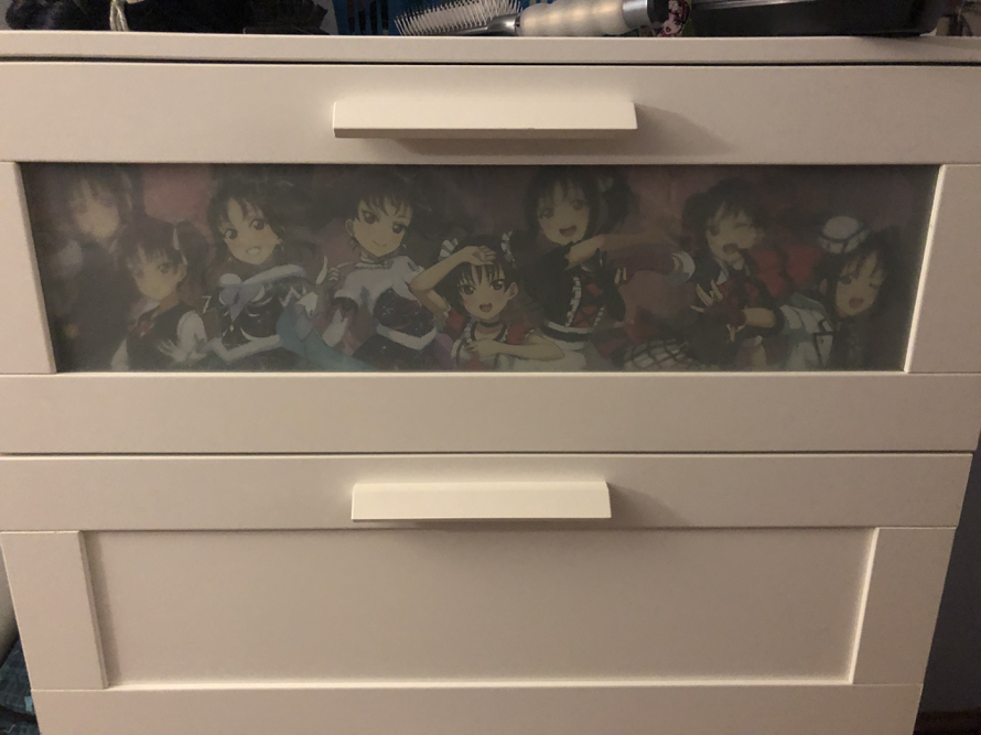 I had a clear window in my dresser... not anymore!!! I combined the card art from all the saint snow...