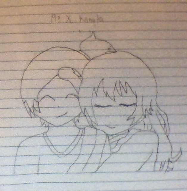 I'm drawing myself and my Lovely Kanata hugging me! I'm trying to draw it on my scratch notebook...