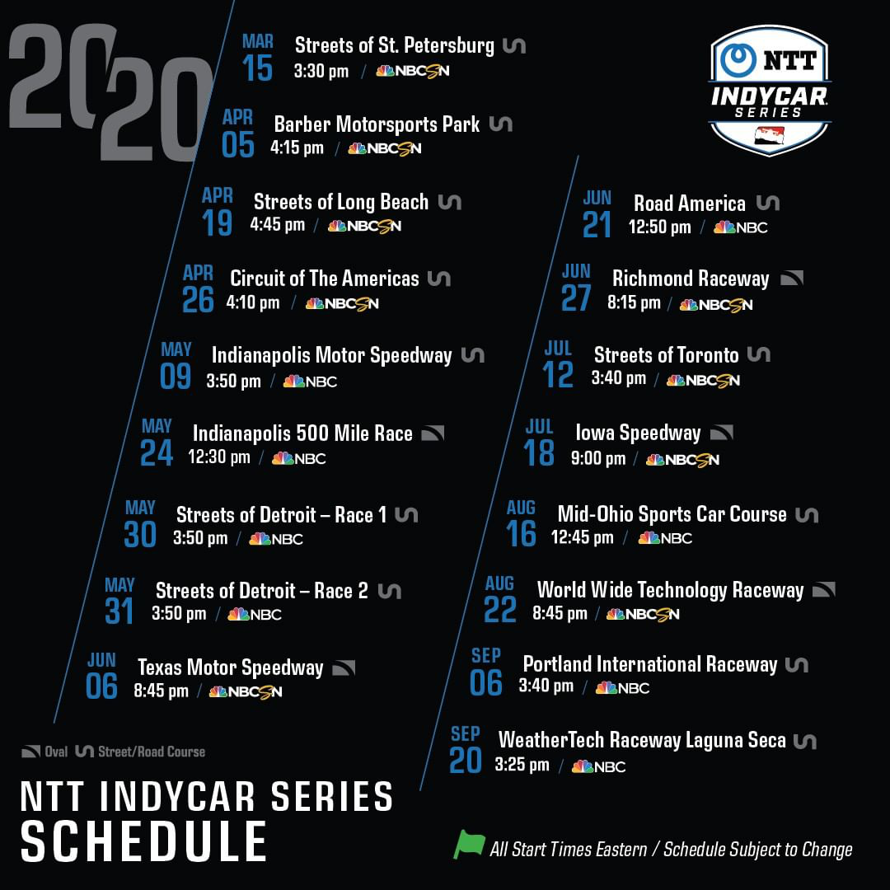 2020 Schedule of Indycar Series
