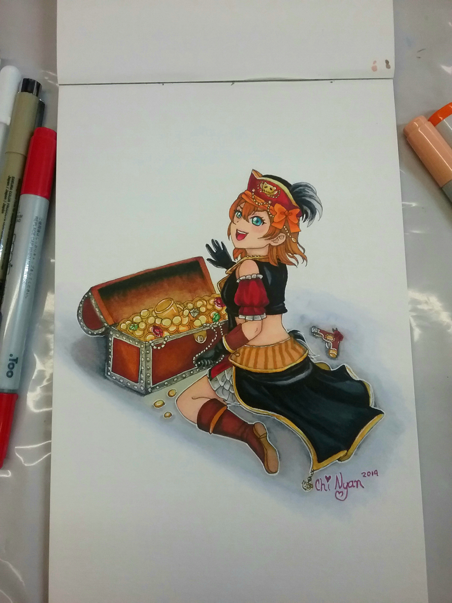 Today's Inktober  official promt list  was "treasure". So I decided to draw pirate Honoka! 💖 I have...