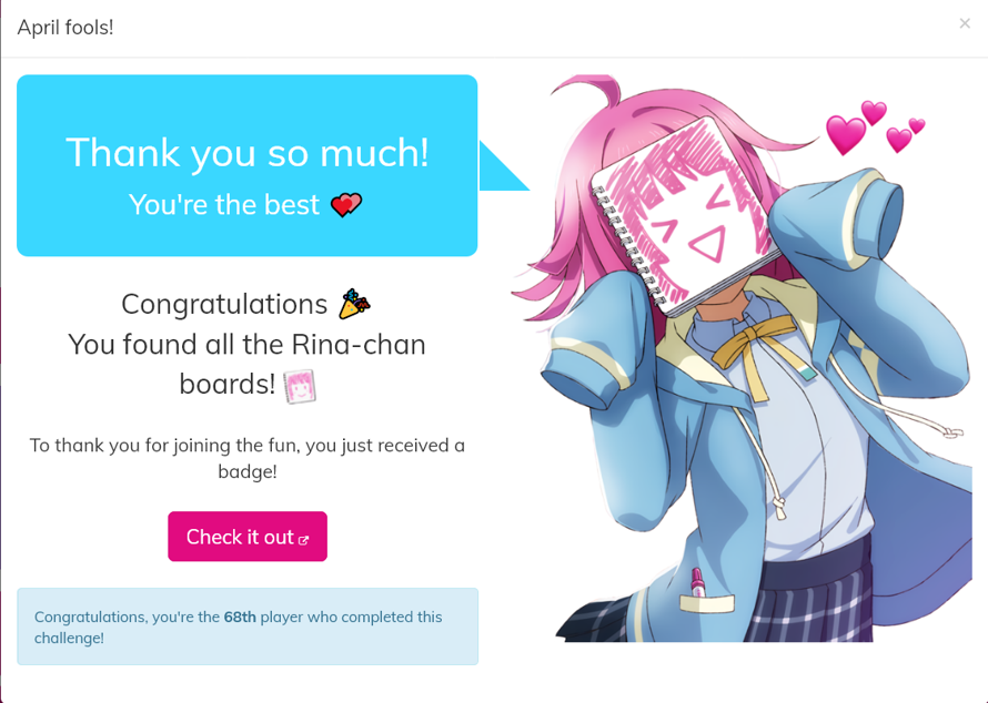 Rina has been reunited with her Rina chan boards