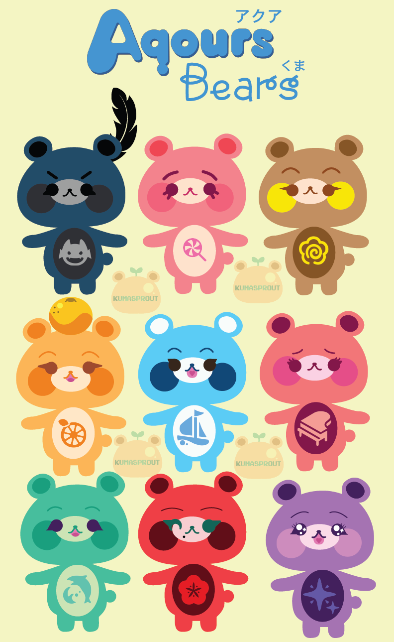 Aqours Bears! I got the idea randomly after making an icon of my own little bearsona! It was...