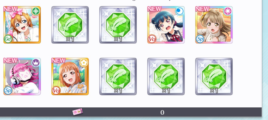I got 3 URs, it's very rare to have so many! and my little Honoka SR that I didn't have, I love you...