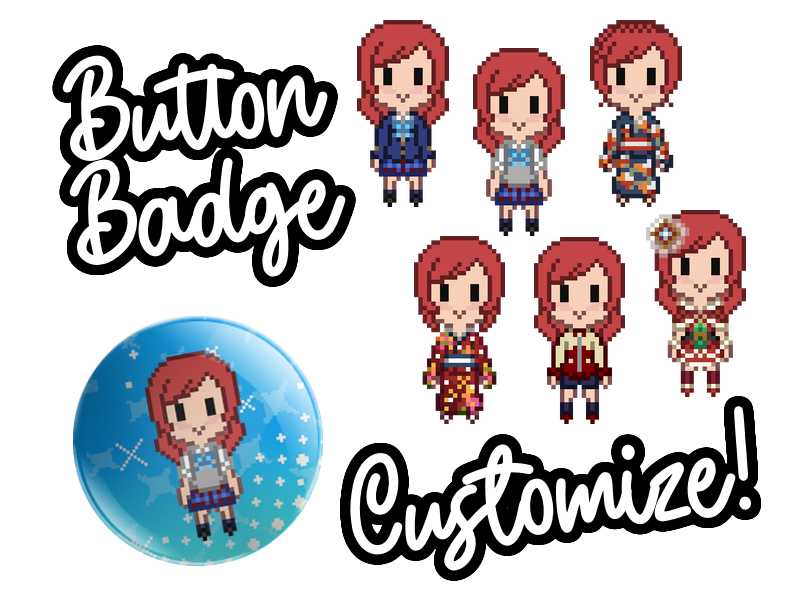 Custom button badge (specify color + illustration preference or we will choose for you)