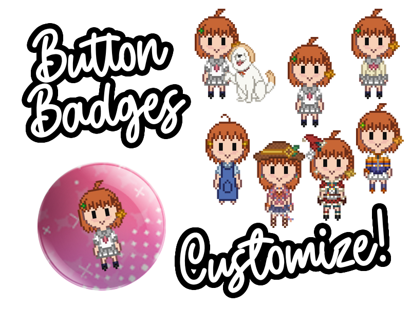 Custom button badge (specify color + illustration preference or we will choose for you)